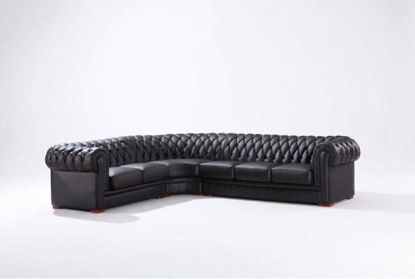 Canapé d'angle Chesterfield Canapé d'angle Canapé design Canapé noir 100% cuir Immédiatement