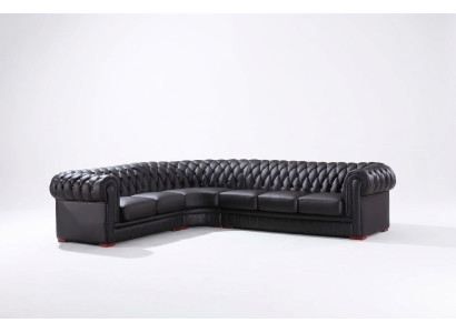 Canapé d'angle Chesterfield Canapé d'angle Canapé design Canapé noir 100% cuir Immédiatement