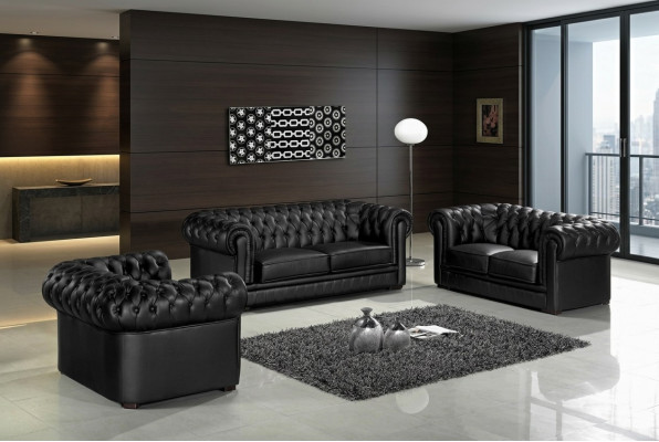 Canapés Chesterfield noirs 3+2+1 Ensemble de canapés designer en tissu