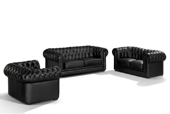 Canapés Chesterfield noirs 3+2+1 Ensemble de canapés designer en tissu