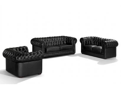 Canapés Chesterfield noirs 3+2+1 Ensemble de canapés designer en tissu