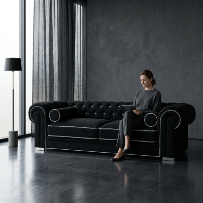 Canapé Chesterfield 3 places designer en tissu, garniture de canapé sofa SL 23.