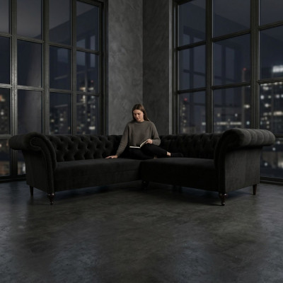 Canapé en L de luxe Chesterfield noir