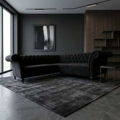 Canapé en L de luxe Chesterfield noir