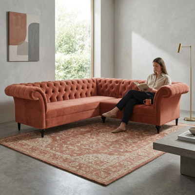 Canapé d'angle Chesterfield Canapé d'angle Canapé design Canapé Velours en cuir
