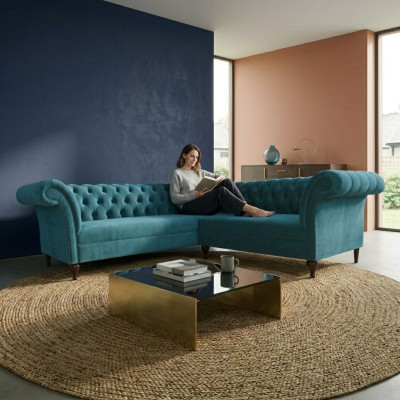 Canapé d'angle Chesterfield Canapé d'angle Canapé design Canapé Velours en cuir Sofa