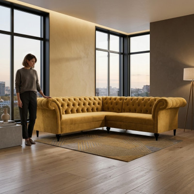 Canapé d'angle Chesterfield Canapé d'angle Canapé design Canapé en velours Canapé en cuir