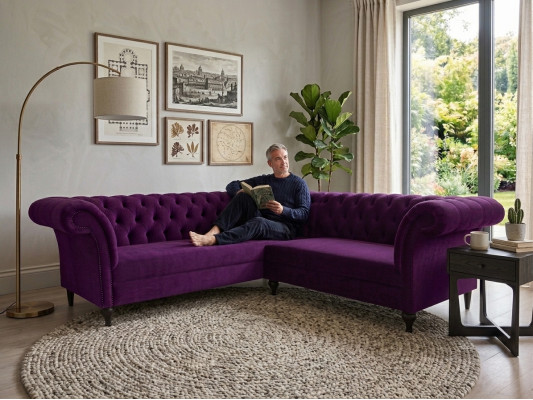 Canapé d'angle Chesterfield Canapé d'angle Canapé design Canapé Velours Canapé en cuir
