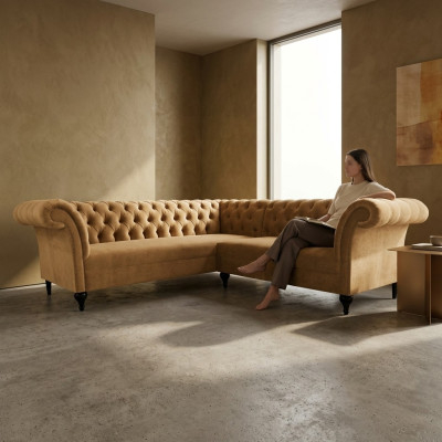 Canapé d'angle Chesterfield Canapé d'angle Moderne Canapé Designer Velours Canapé en cuir