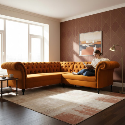 Canapé d'angle Chesterfield Canapé d'angle Canapé design Canapé Velours Canapé en cuir