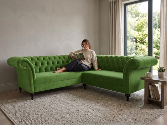 Canapé d'angle élégant vert Chesterfield Canapé d'angle en L Canapés design en tissu d'ameublement