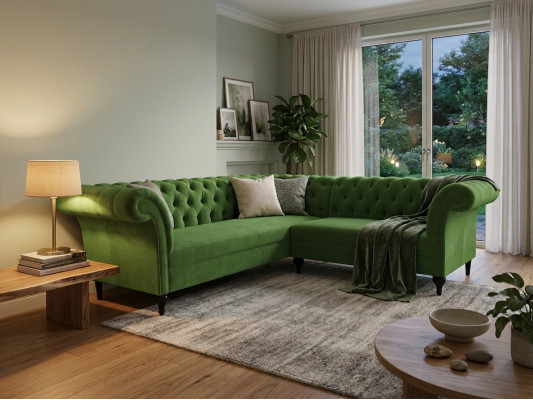 Canapé d'angle élégant vert Chesterfield Canapé d'angle en L Canapés design en tissu d'ameublement