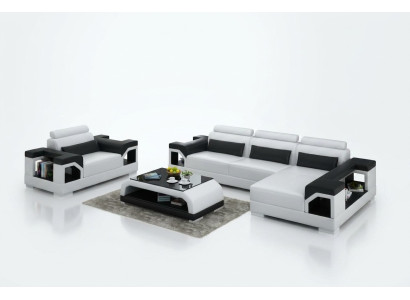 Canapé en cuir Canapé d'angle de vie + fauteuil Eck Suite Design Moderne