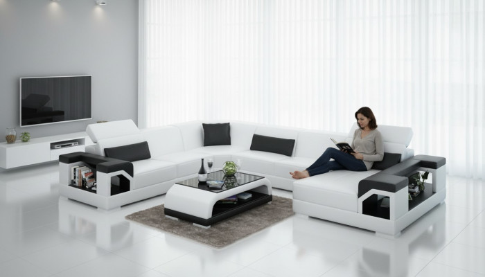 Canapé en cuir Canapé Paysage vivant Canapé d'angle Suite d'angle Design Moderne Canapé Nouveau G8014