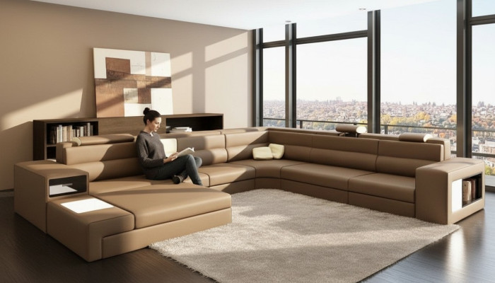 Canapé en cuir canapé paysage vivant canapé d'angle Fauteuil Ensemble Suite Canapé Moderne.