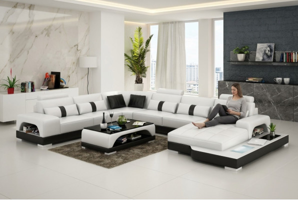 Canapé en cuir Canapé Coussin de vie Coin Canapé d'angle Canapé Moderne Design Suite