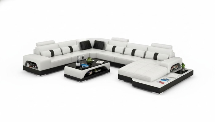 Canapé en cuir Canapé Coussin de vie Coin Canapé d'angle Canapé Moderne Design Suite
