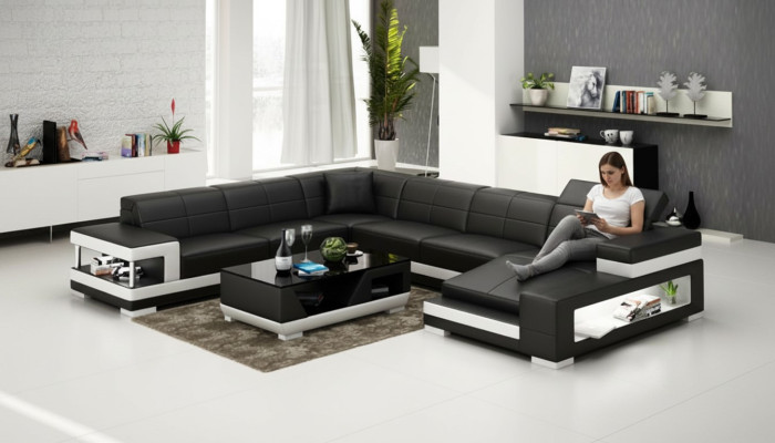 Canapé en cuir Canapé Canapé d'angle Suite d'angle Design Canapé moderne G8017