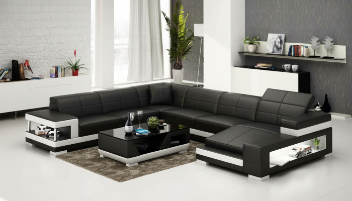 Canapé en cuir Canapé Canapé d'angle Suite d'angle Design Canapé moderne G8017