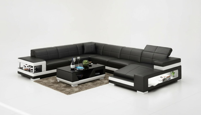 Canapé en cuir Canapé Canapé d'angle Suite d'angle Design Canapé moderne G8017