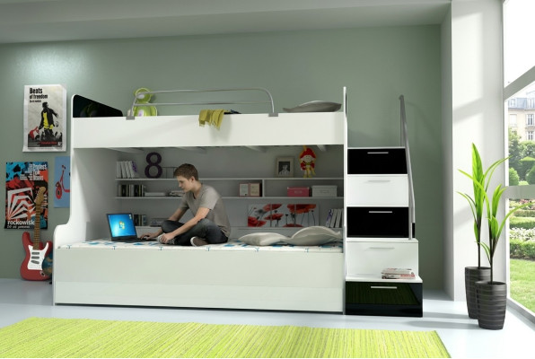 Lits superposés doubles Lit superposé Lit Lit pour enfants Lit pour jeunes Lit mezzanine neuf Noir/Blanc
