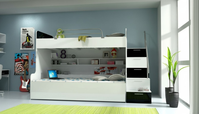 Lits superposés doubles Lit superposé Lit Lit pour enfants Lit pour jeunes Lit mezzanine neuf Noir/Blanc