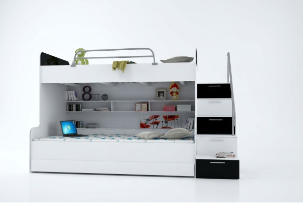 Lits superposés doubles Lit superposé Lit Lit pour enfants Lit pour jeunes Lit mezzanine neuf Noir/Blanc