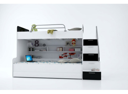 Lits superposés doubles Lit superposé Lit Lit pour enfants Lit pour jeunes Lit mezzanine neuf Noir/Blanc