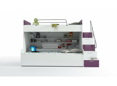 Lit superposé double Lit superposé Lit Lit pour enfants Lit pour jeunes Lit mezzanine neuf Violet/Blanc