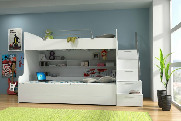 Lit superposé double Lit superposé Lit pour enfants Lit pour jeunes Lit mezzanine neuf Blanc / Blanc