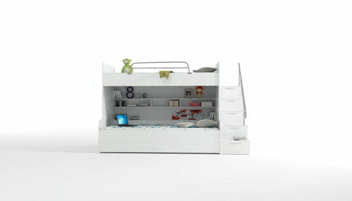 Lit superposé double Lit superposé Lit pour enfants Lit pour jeunes Lit mezzanine neuf Blanc / Blanc