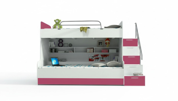 Lit superposé superposé Lit Lit pour enfants Lit pour jeunes Lit mezzanine B003 Rose/Blanc