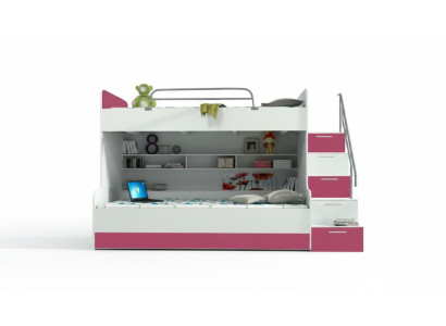 Lit superposé superposé Lit Lit pour enfants Lit pour jeunes Lit mezzanine B003 Rose/Blanc