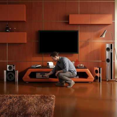 Meuble TV en cuir avec vitrage Table pour télévision Table basse Mo.B