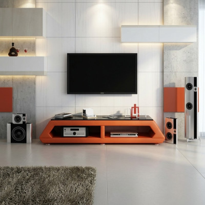 Meuble TV en cuir avec vitrage Table pour télévision Table basse Mo.B