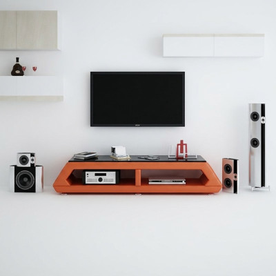 Meuble TV en cuir avec vitrage Table pour télévision Table basse Mo.B