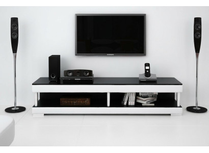 Meuble à télévision, bahut en cuir en verre, table de télévision, armoire de télévision, table basse Mo.C.