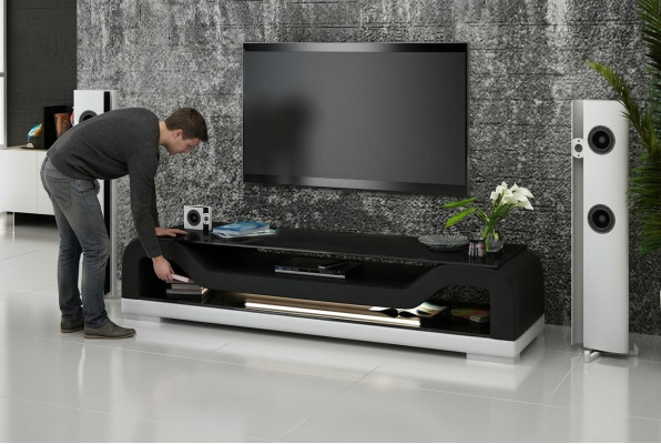Meuble TV Buffet pour télévision en cuir et verre Table basse Armoire de télévision Meuble bas Mo.F