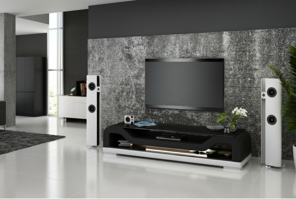 Meuble TV Buffet pour télévision en cuir et verre Table basse Armoire de télévision Meuble bas Mo.F