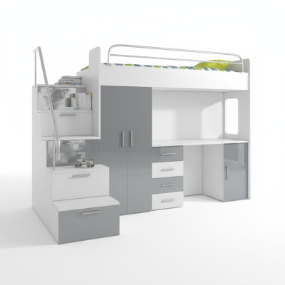 Lit de jeunesse Ensemble complet de chambre à coucher Lit pour enfants Lits Armoire Table GRIS