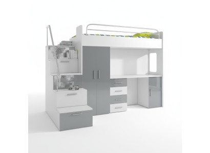 Lit de jeunesse Ensemble complet de chambre à coucher Lit pour enfants Lits Armoire Table GRIS