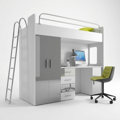 Lits superposés doubles LIT SUPERPOSE Lit superposé avec bureau Armoire neuf GRIS