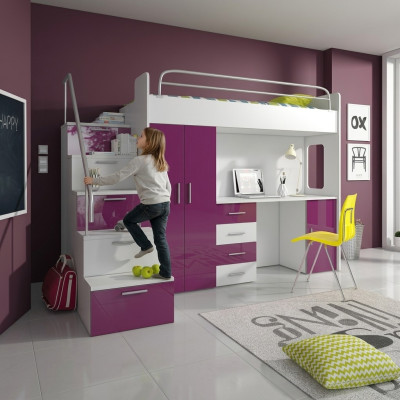 Lits superposés doubles Lit superposé Lit double Lit de jeunes Lits avec armoire Table RAJ4
