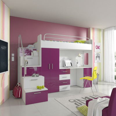 Lits superposés doubles Lit superposé Lit double Lit de jeunes Lits avec armoire Table RAJ4
