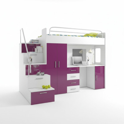 Lits superposés doubles Lit superposé Lit double Lit de jeunes Lits avec armoire Table RAJ4
