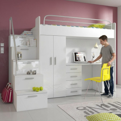 Lit superposé double Lits superposés Lit double Lit pour jeunes Lits avec armoire Table RAJ4w