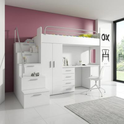 Lit superposé double Lits superposés Lit double Lit pour jeunes Lits avec armoire Table RAJ4w
