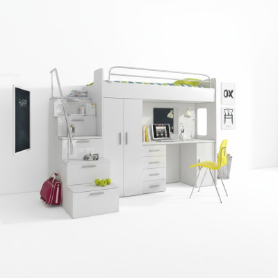 Lit superposé double Lits superposés Lit double Lit pour jeunes Lits avec armoire Table RAJ4w