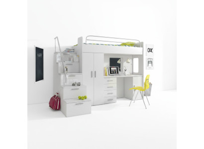 Lit superposé double Lits superposés Lit double Lit pour jeunes Lits avec armoire Table RAJ4w