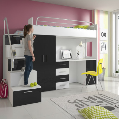 Lits superposés doubles Lit superposé Lit double Lit pour jeunes Lits avec armoire Table neuf !